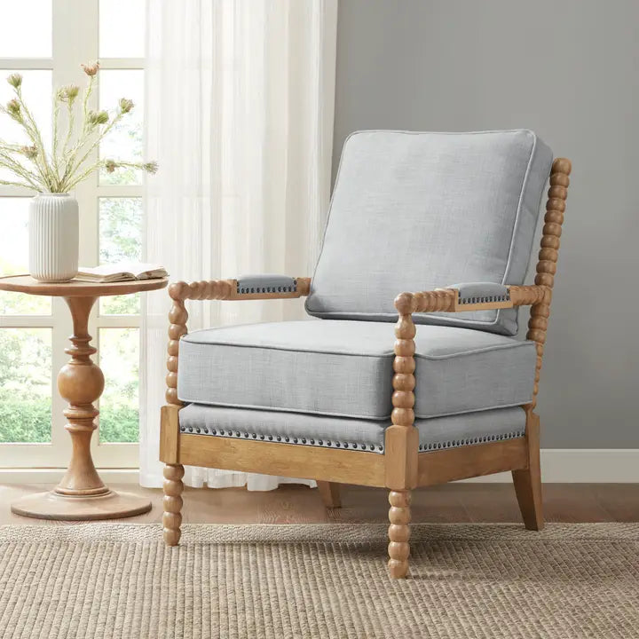 Padded Arm Rest Turned Legs Farmhouse Accent Chair
