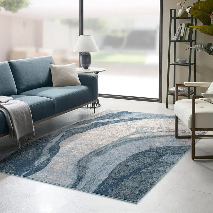 Abstract Grace Wave Area Rug Blue
