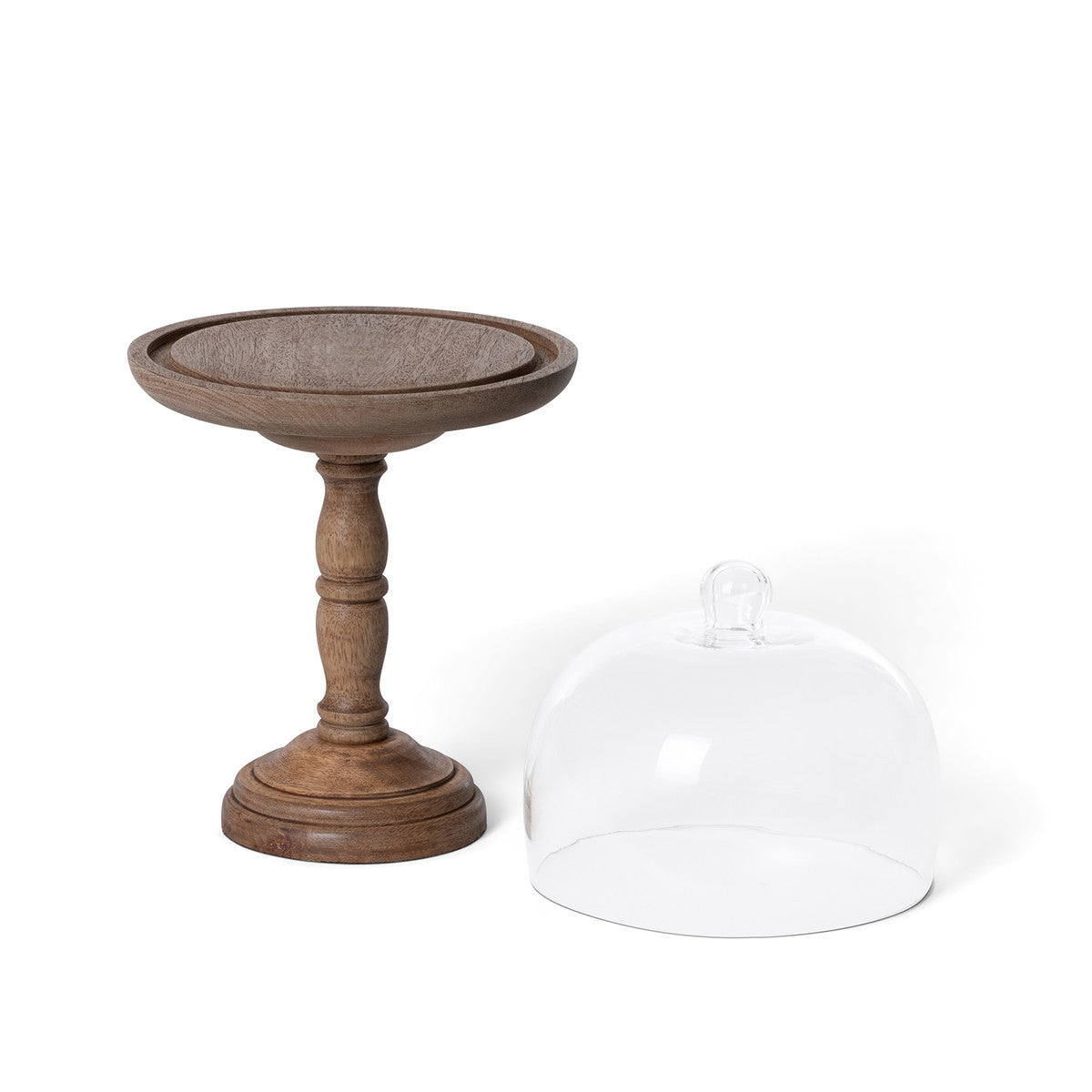 Elevated Wood Server with Glass Dome - 16"