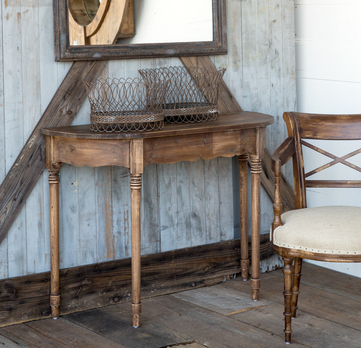Old Pine Wood Console Table