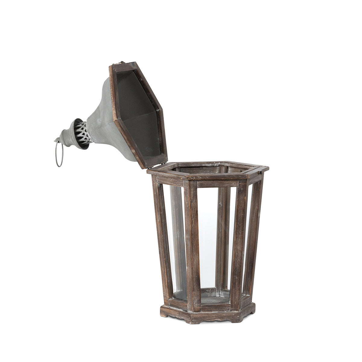 Wood & Galvanized Metal Lantern - Medium