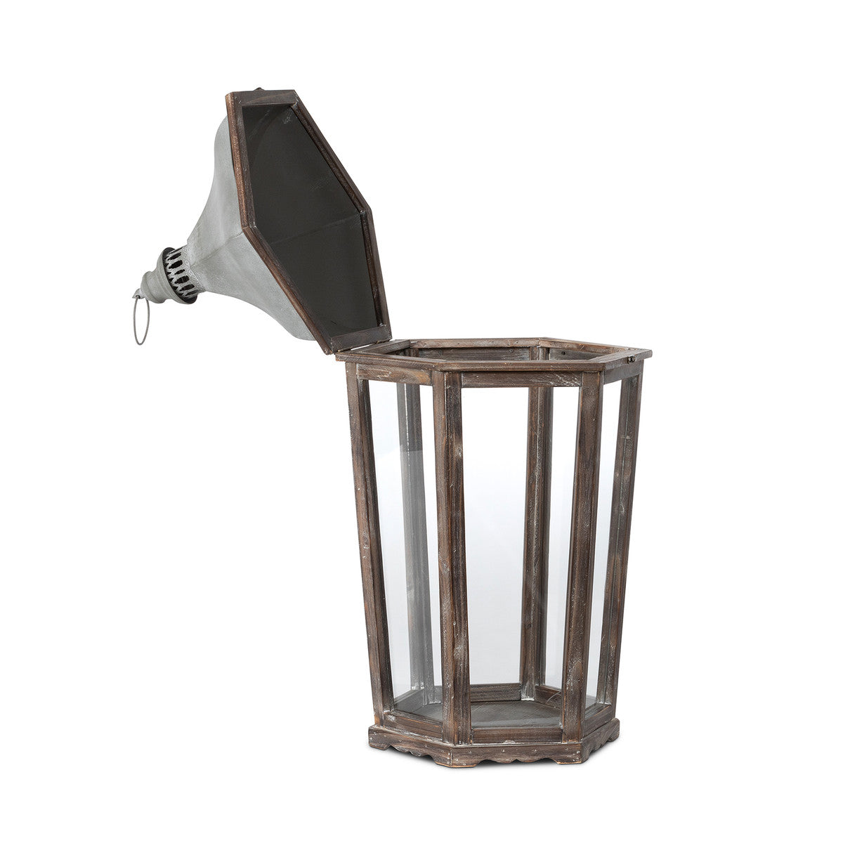 Wood & Galvanized Metal Lantern - Large
