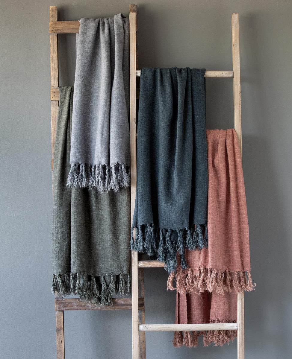 Washed Linen Throw - Olive Green