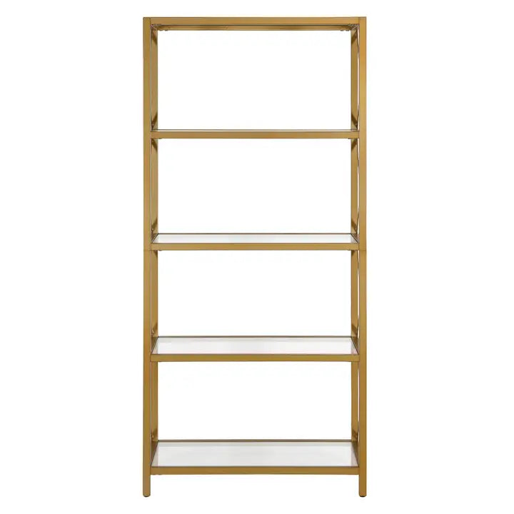 66" Gold Metal and Glass Five Tier Etagere Bookcase