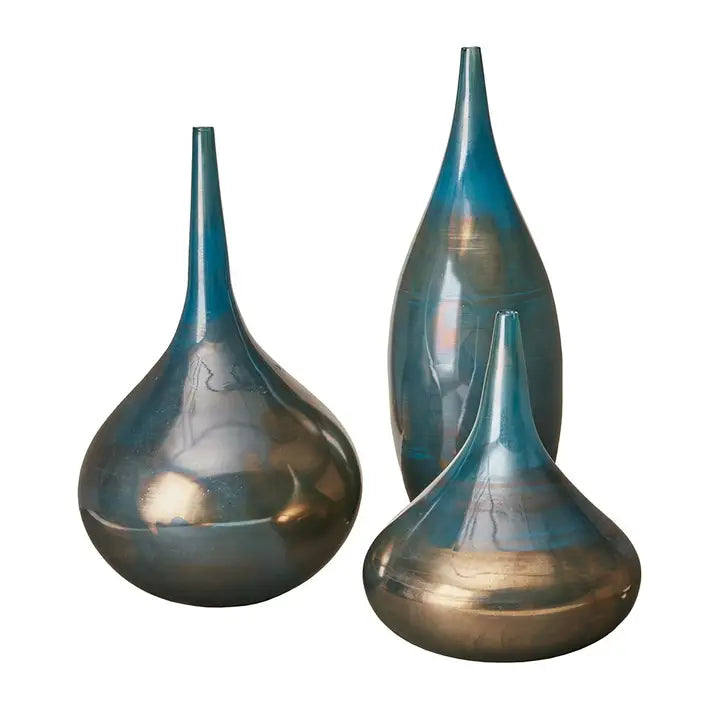 Handmade Blue Metallic Vases - Set of 3