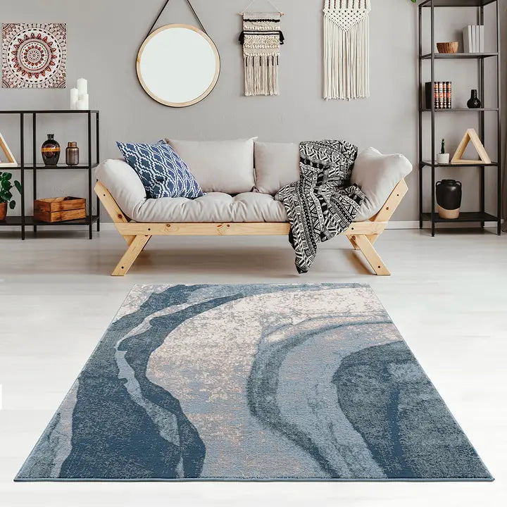 Abstract Grace Wave Area Rug Blue