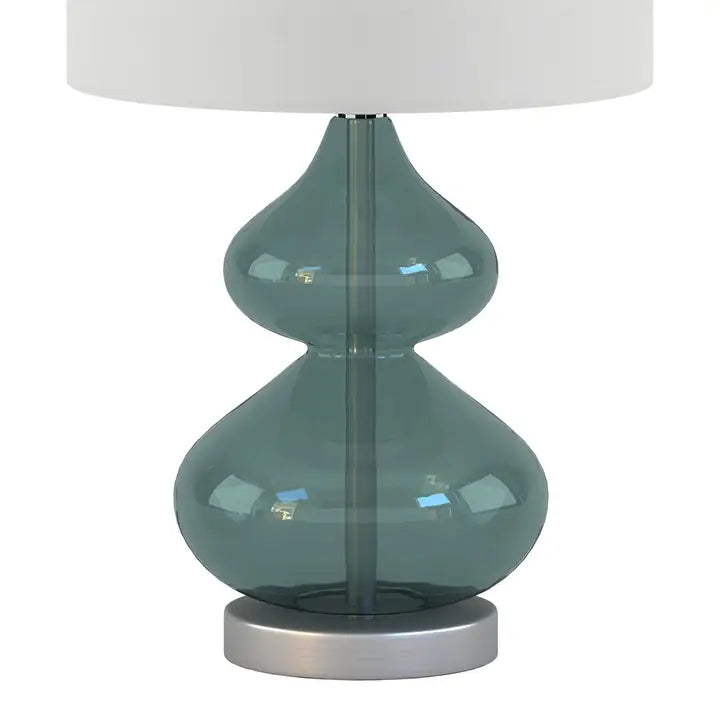 Clear Glass Base Table Lamps Teal Blue Glass - Set of 2
